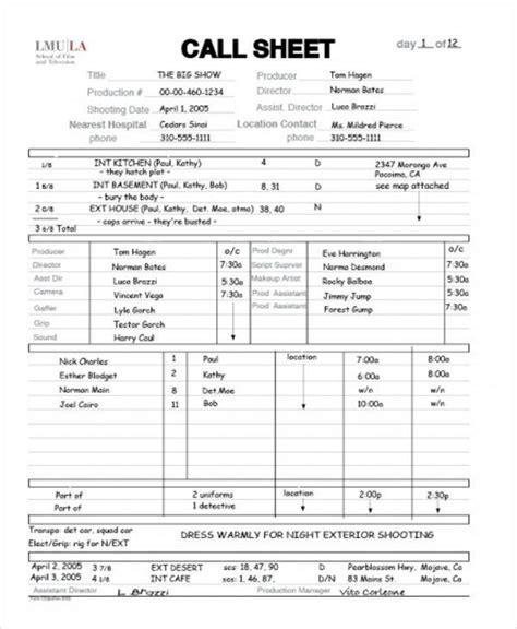 20+ Call Sheet - PDF, Word, Apple Pages